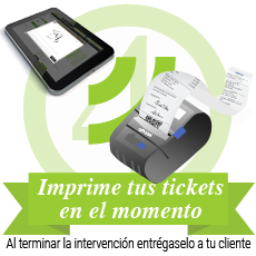 Imprime tus tickets en el momento: Al terminar la intervención entregaselo a tu cliente.